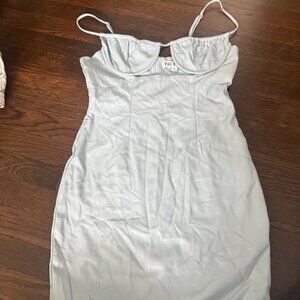 Light Blue Faux leather Mini dress with Cut out